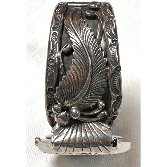 NAVAJO Sterling Silver Watch Bracelet Marked Native by Daniel Wood Heavy - Picture 3 of 12